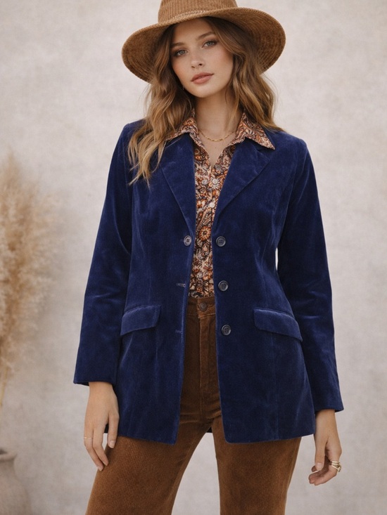 Vintage Jackets & Blazers - Vintage Navy Blue Velvet Blazer Jacket  Women's Tailored Coat